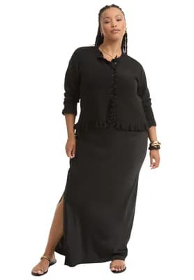 Ruffle Hem Buttoned Sweater