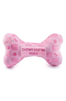 Chewy Vuiton Checker Bone Plush Dog Squeaker Toy
