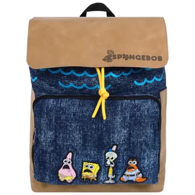 Denim & Nubuck Backpack with Embroidered Patch