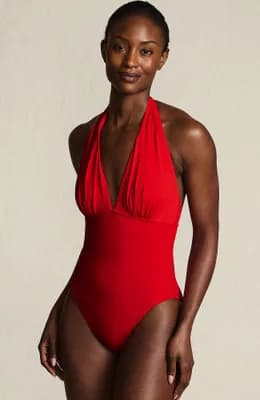 SlenderSuit Halter Ruched Plunge High Leg One Piece Swimsuit