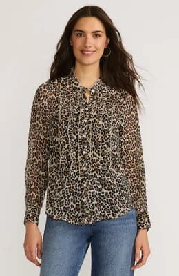 Chiffon Ruffle Front Long Sleeve Top