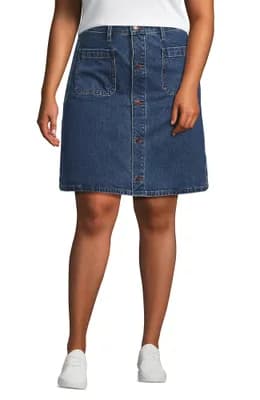Plus Size Soft Denim Mid Rise Button Through Above the Knee Skirt