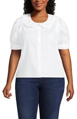 Plus Size Carefree Cotton Puff Sleeve Statement Collar Shirt