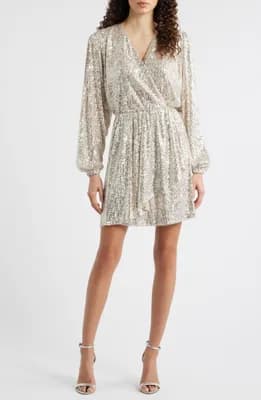Dillio Sequin Mesh Long Sleeve Cocktail Dress