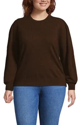 Plus Size Cashmere Puff Sleeve Crew Neck Sweater