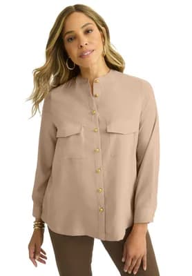 Button-Front Chest Pocket Blouse