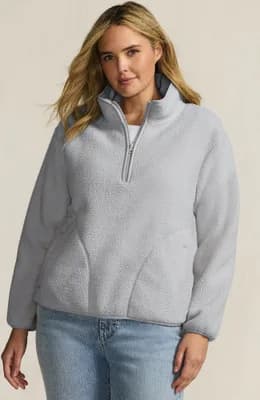 Plus Size Print Half Zip Cozy High Pile Fleece Pullover