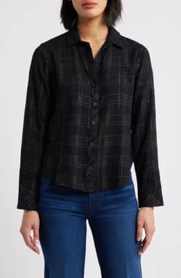 Metallic Check Button-Up Shirt