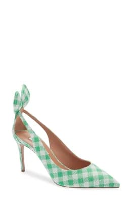 Gingham Bow Tie Pointed Toe Pump