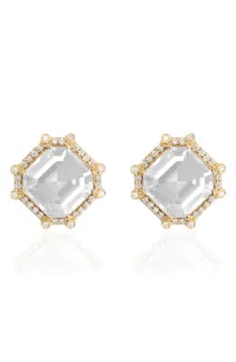 Asscher Cut Stone Stud Earrings