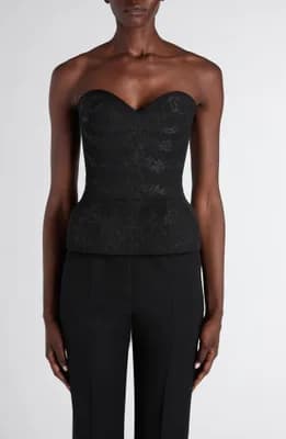 Embroidered Structured Wool Peplum Corset