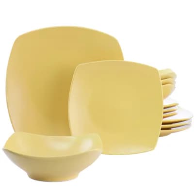 Zen Buffetware 12 Piece Square Fine Ceramic Dinnerware Set