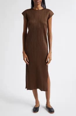 Swing Solid Pleated Midi Dress