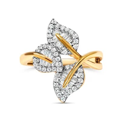 Silver 1/2 Cttw Diamond Bypass Triple Leaf Ring