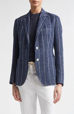 Stripe Slubby Linen Blend Jacket