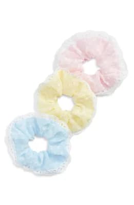 3-Pack Pastel Eyelet Scrunchie Set