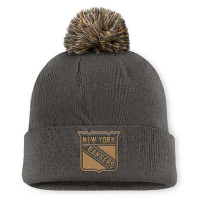 Men's Fanatics Charcoal New York Rangers Authentic Pro Military Appreciation Cuffed Knit Hat with Pom