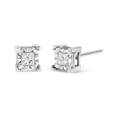 Silver 1/2 Carat Diamond Miracle Princess Solitaire Stud Earrings
