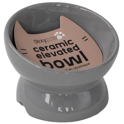 Elevated Ceramic Cat Bowl, Grey, 7oz