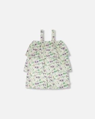 Jersey Printed Flowers Romper with Tiers