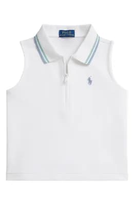 Kids' Sleeveless Stretch Cotton Piqué Half Zip Polo