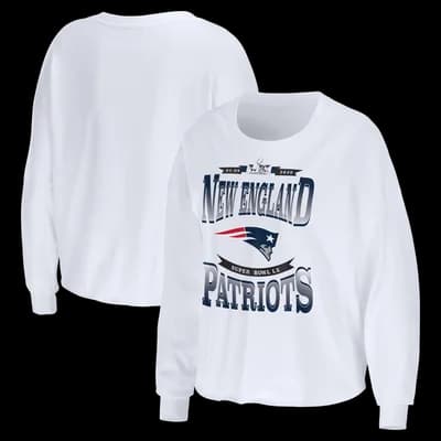 Women's WEAR by Erin Andrews White New England Patriots Super Bowl LX Cropped Long Sleeve T-Shirt