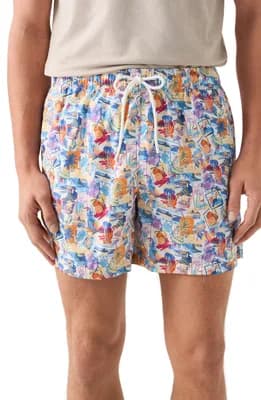 Postcard Print Swim Trunks