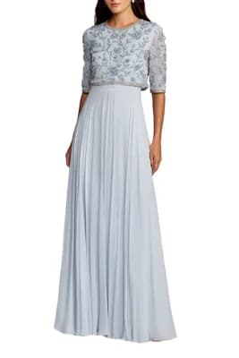 High Neck Embellished Top With Chiffon Skirt Gown