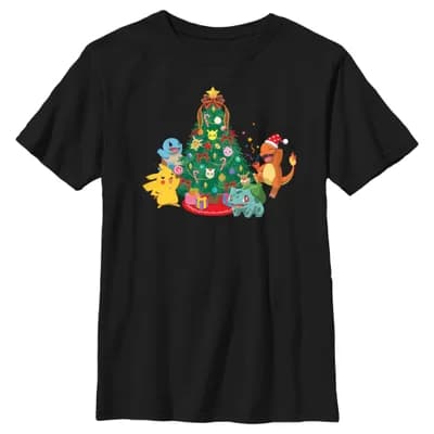 Boy's Pokemon Christmas Tree Characters Graphic T-Shirt