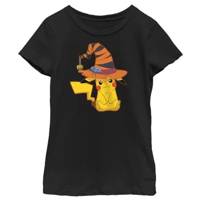 Girl's Pokemon Halloween Pikachu Witch Hat Graphic T-Shirt