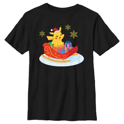 Boy's Pokemon Christmas Pikachu Sleigh Graphic T-Shirt