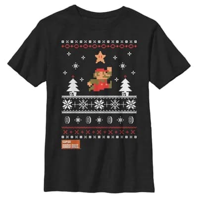 Boy's Nintendo Mario Ugly Christmas Sweater Graphic T-Shirt
