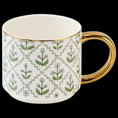 Patterned 14 oz Gold Handle Coffee Mug