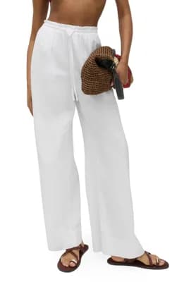 Linen Blend Wide Leg Drawstring Pants
