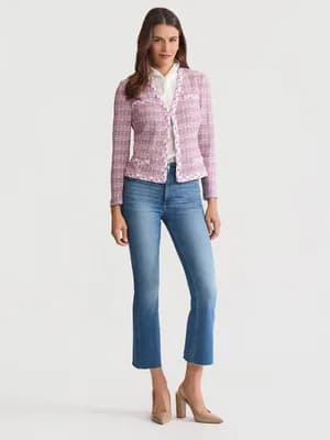 Tailored Braided Trim Tweed Knit Jacket