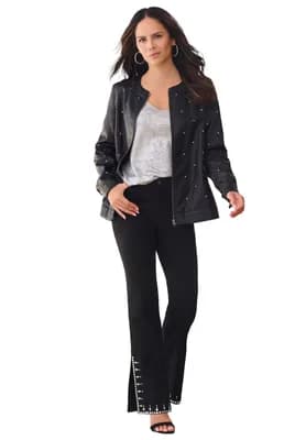 Plus Size Studded Faux Leather Bomber