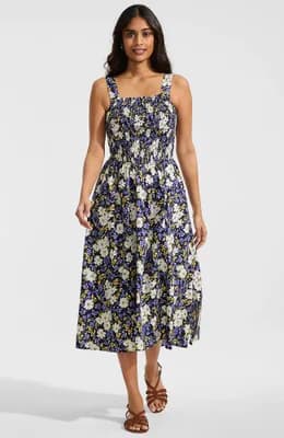 Poplin Smocked Bodice Midi Dress