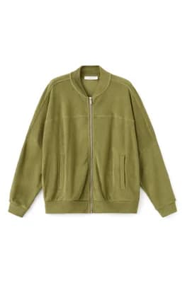 Cotton Blend Terry Bomber Jacket
