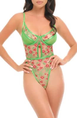Cheri Embroidered Underwire Mesh & Microfiber Teddy