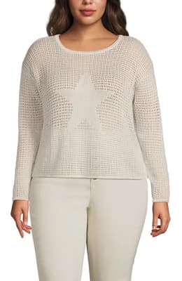 Cotton Viscose Mesh Jacquard Crew Neck Sweater