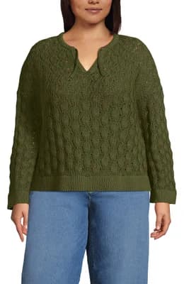 Plus Size Drifter Tie Notch Neck Sweater