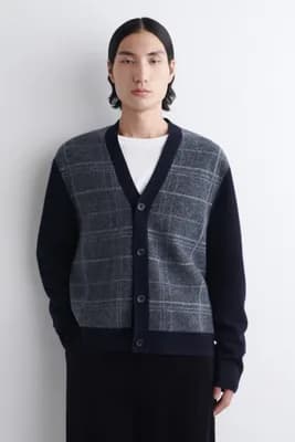 Checked Wool V-Neck Cardigan