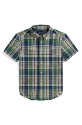 Kids' Madras Plaid Short Sleeve Cotton Button-Down Shirt