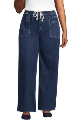 Plus Size Lightweight Denim High Rise Relaxed Straight Pull On Pocket Jeans