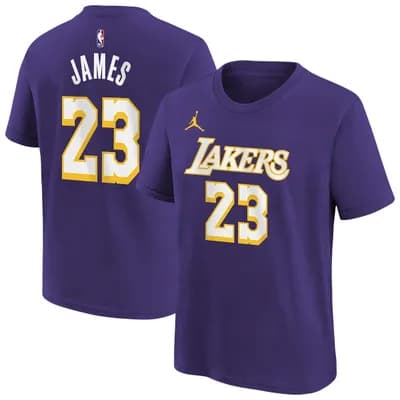 Youth Jordan Brand LeBron James Purple Los Angeles Lakers Statement Edition Name & Number T-Shirt