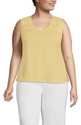 Plus Size Linen Blend Smocked Flowy Tank