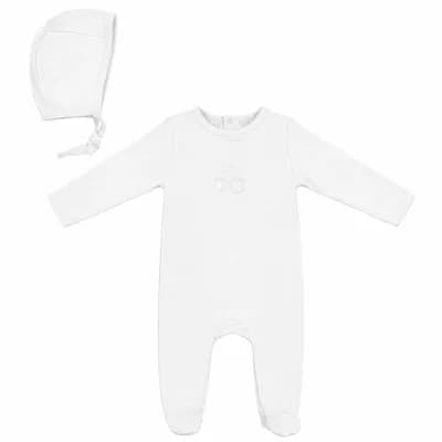 Embossed Cherry Footed Romper with Bonnet