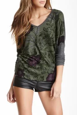 Printed V-Neck Dolman Sweater