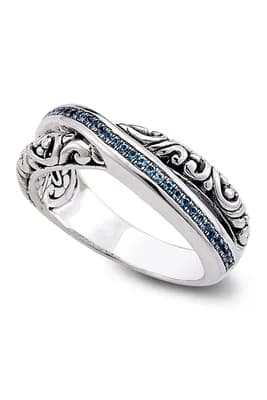 Sterling Silver Blue Topaz X Ring