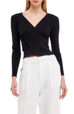 Wrap Front Rib Sweater